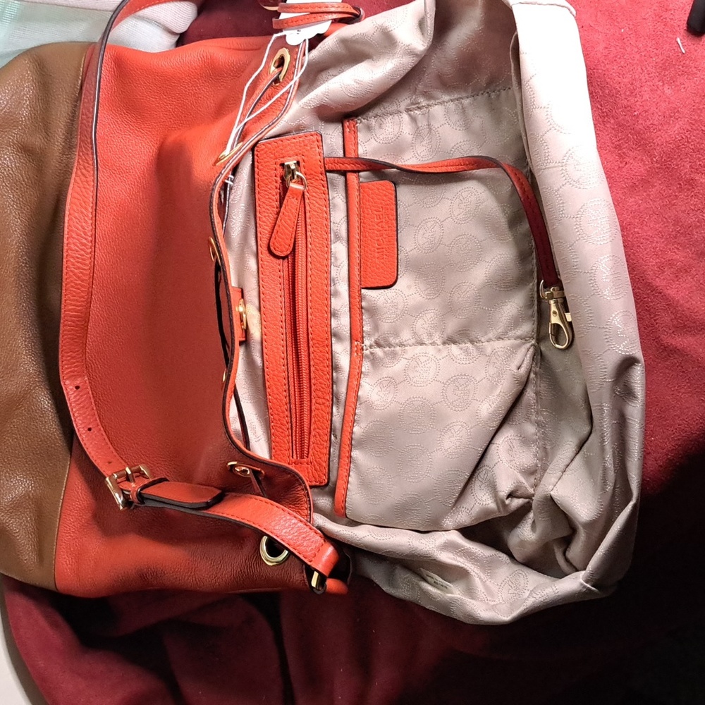 SOLD 🎁 NEW Michael Kors Orange & Brown Soft Pebble Leather Shoulder Bag - Picture 10 of 13